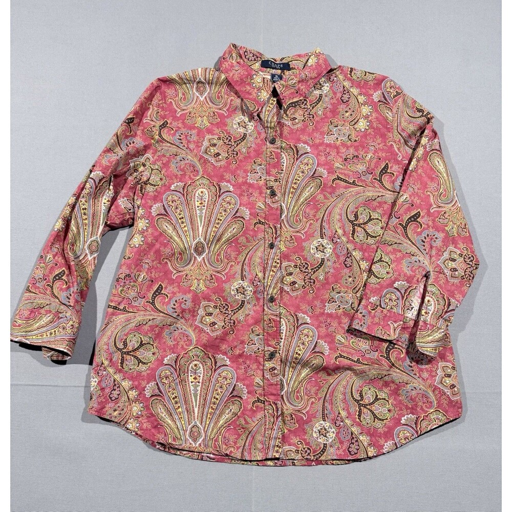 Chaps Womens Blouse XL Red Long Sleeve Geometric Design Top